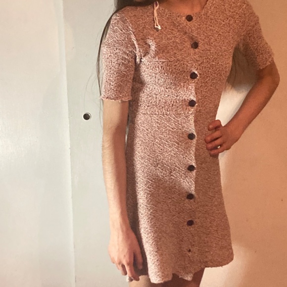 Girls Vintage Pink Black Tweed Dress Button 7/8 - Picture 10 of 11